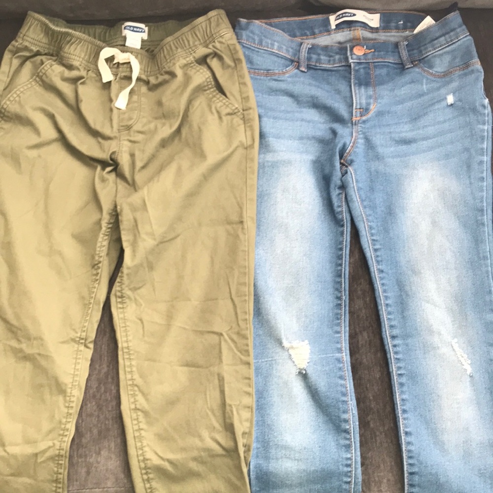 Old Navy rockstar jeans and cargo pants.